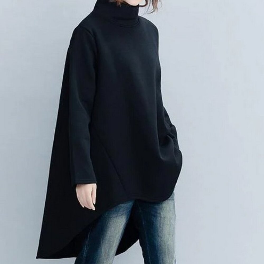 Loose Turtleneck Cropped Sweatshirt - FREE SIZE